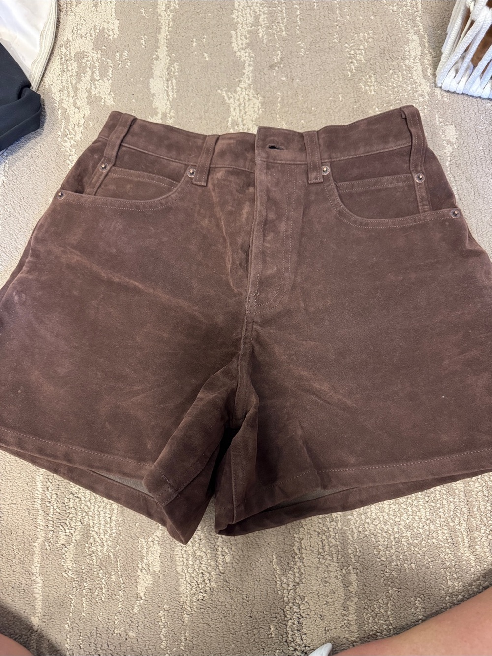 We The Free Chocolate Brown Suede Flat Front Shorts